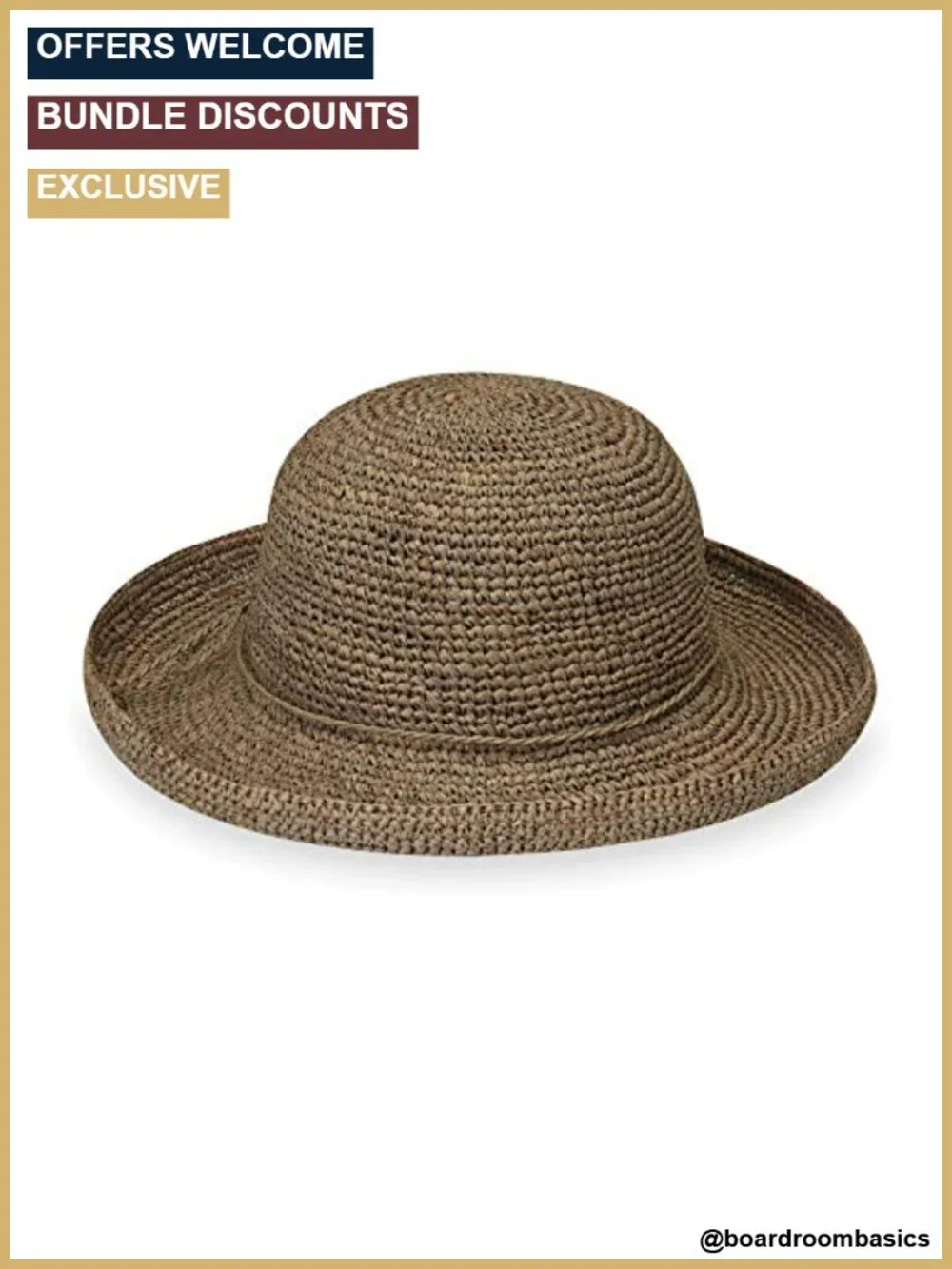 Women's Wide Brim Sun Hat, Natural Raffia & Straw, Adjustable